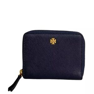 Tory Burch Blue Leather Robinson Zip Around Wristlet Wallet